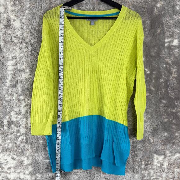 JC Penny Size XL Linen Blend Ribbed Colorblock 2 Tone Sweater Yellow Blue - Picture 2 of 8
